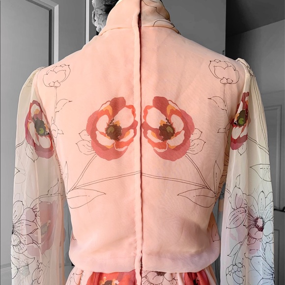 Vintage 1960's Poppy Floral Maxi Long Sheer Sleeve Dress RARE OOAK - Picture 10 of 17